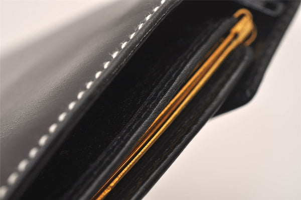 Authentic Christian Dior Vintage Long Wallet Purse Leather Black Box 7787J