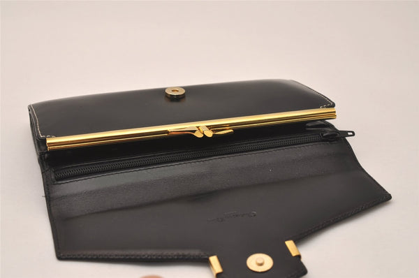 Authentic Christian Dior Vintage Long Wallet Purse Leather Black Box 7787J