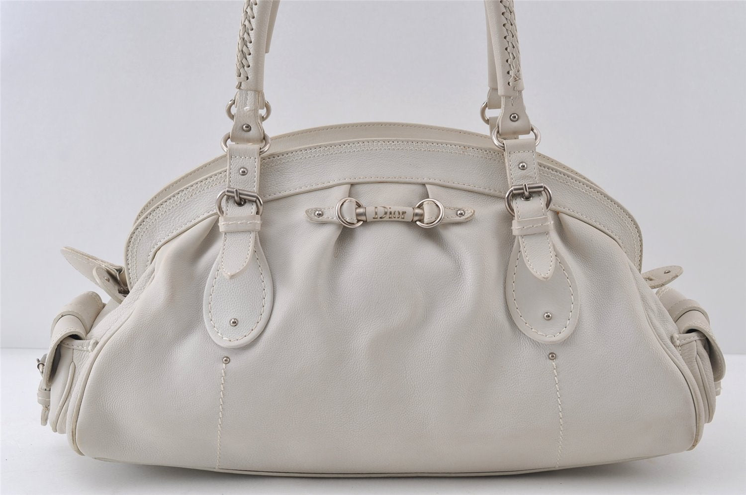 Authentic Christian Dior Vintage Shoulder Hand Tote Bag Leather White CD 7791I