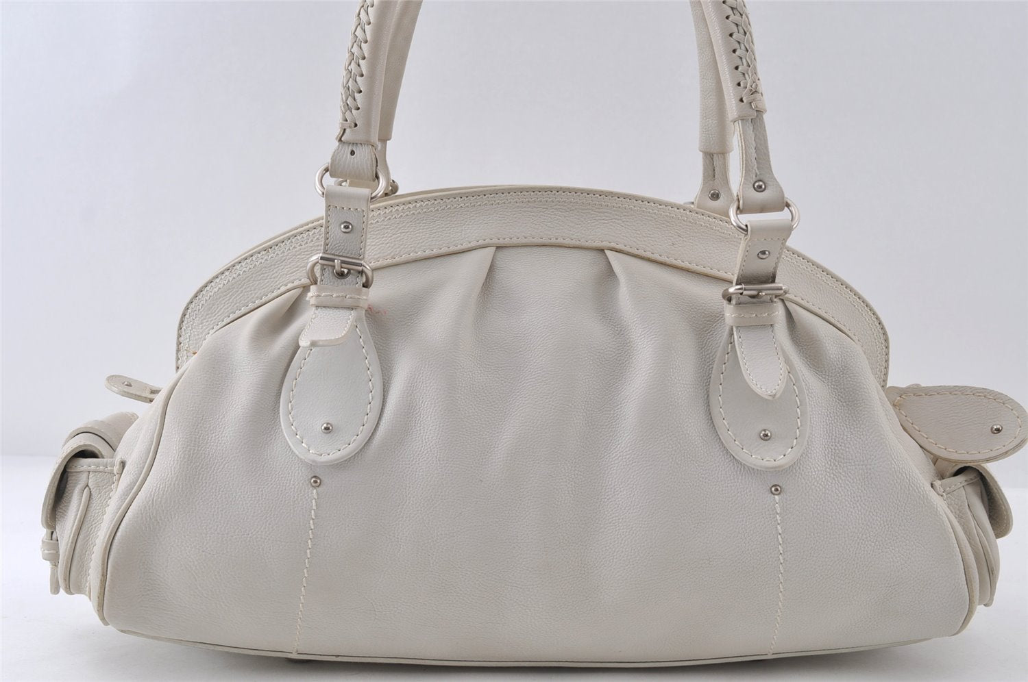 Authentic Christian Dior Vintage Shoulder Hand Tote Bag Leather White CD 7791I