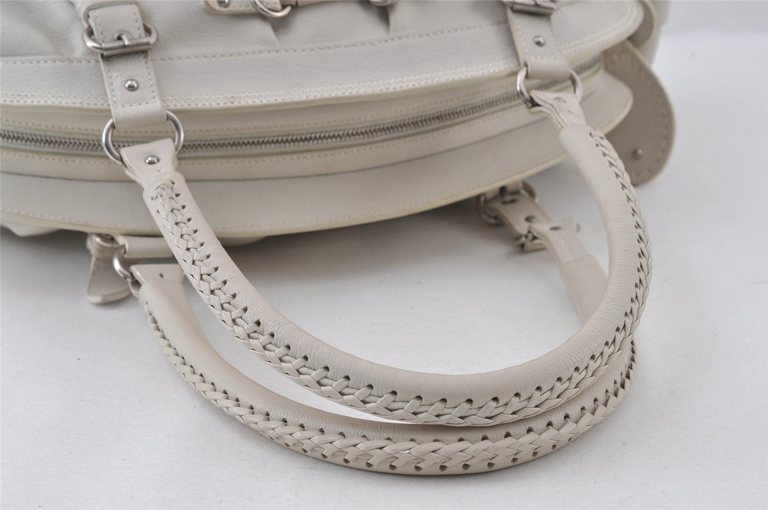 Authentic Christian Dior Vintage Shoulder Hand Tote Bag Leather White CD 7791I