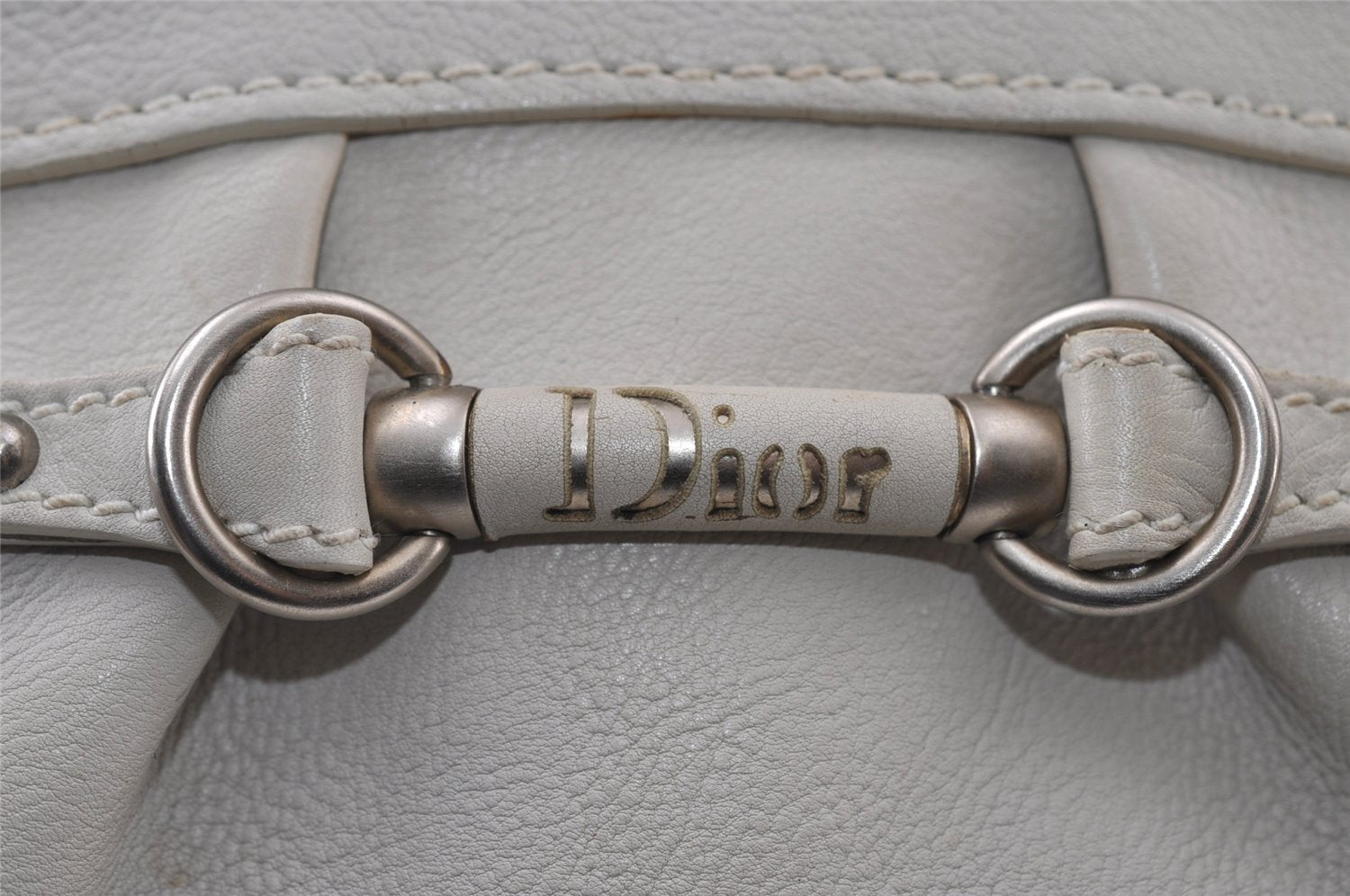 Authentic Christian Dior Vintage Shoulder Hand Tote Bag Leather White CD 7791I