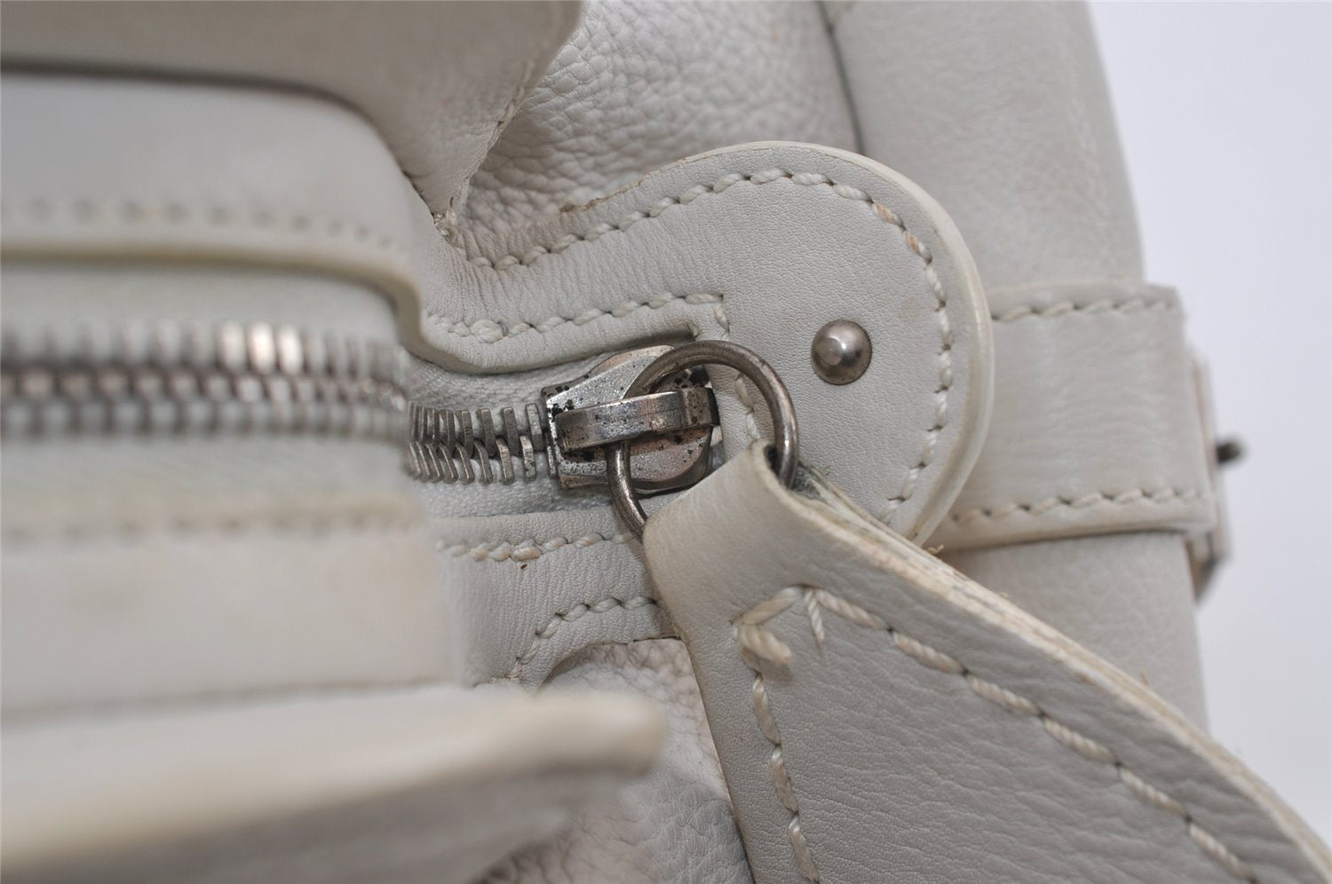 Authentic Christian Dior Vintage Shoulder Hand Tote Bag Leather White CD 7791I