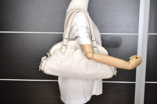 Authentic Christian Dior Vintage Shoulder Hand Tote Bag Leather White CD 7791I