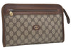 Authentic GUCCI Vintage Clutch Hand Bag Purse GG PVC Leather Brown 7792I