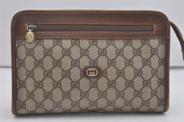 Authentic GUCCI Vintage Clutch Hand Bag Purse GG PVC Leather Brown 7792I