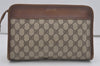 Authentic GUCCI Vintage Clutch Hand Bag Purse GG PVC Leather Brown 7792I