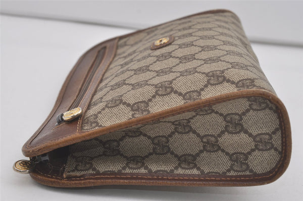 Authentic GUCCI Vintage Clutch Hand Bag Purse GG PVC Leather Brown 7792I