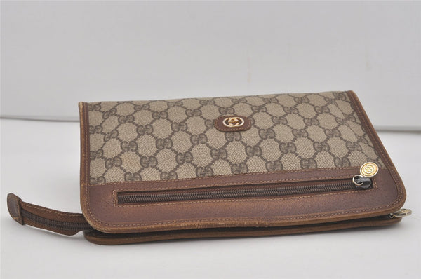 Authentic GUCCI Vintage Clutch Hand Bag Purse GG PVC Leather Brown 7792I