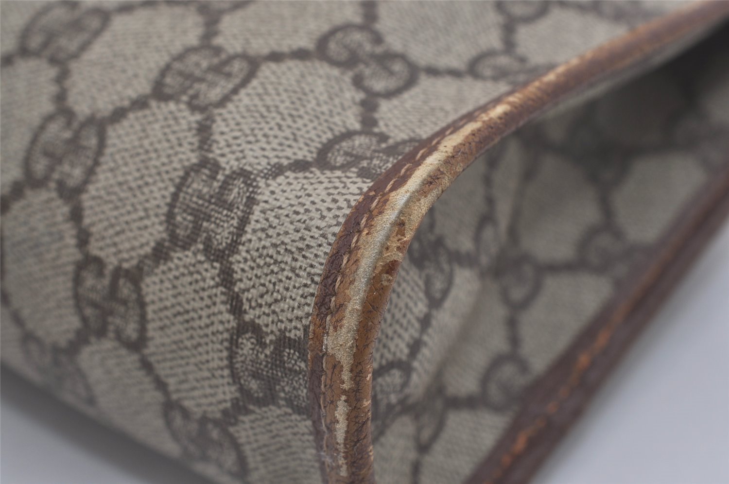 Authentic GUCCI Vintage Clutch Hand Bag Purse GG PVC Leather Brown 7792I