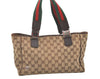 Authentic GUCCI Web Sherry Line Tote Bag GG Canvas Leather 145810 Brown 7792J