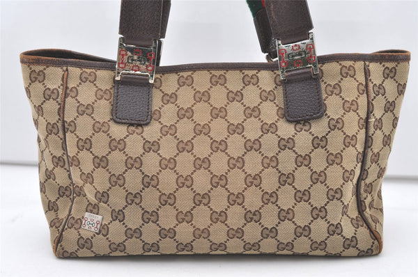 Authentic GUCCI Web Sherry Line Tote Bag GG Canvas Leather 145810 Brown 7792J