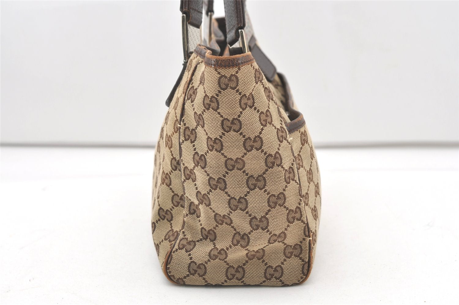 Authentic GUCCI Web Sherry Line Tote Bag GG Canvas Leather 145810 Brown 7792J