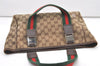 Authentic GUCCI Web Sherry Line Tote Bag GG Canvas Leather 145810 Brown 7792J