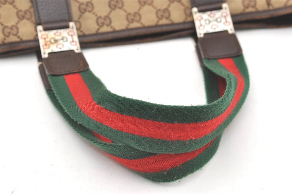 Authentic GUCCI Web Sherry Line Tote Bag GG Canvas Leather 145810 Brown 7792J