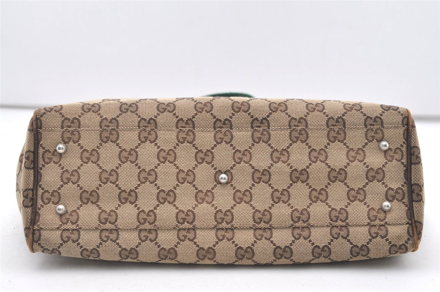 Authentic GUCCI Web Sherry Line Tote Bag GG Canvas Leather 145810 Brown 7792J