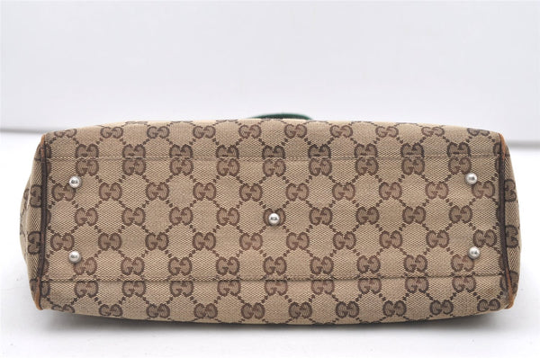 Authentic GUCCI Web Sherry Line Tote Bag GG Canvas Leather 145810 Brown 7792J