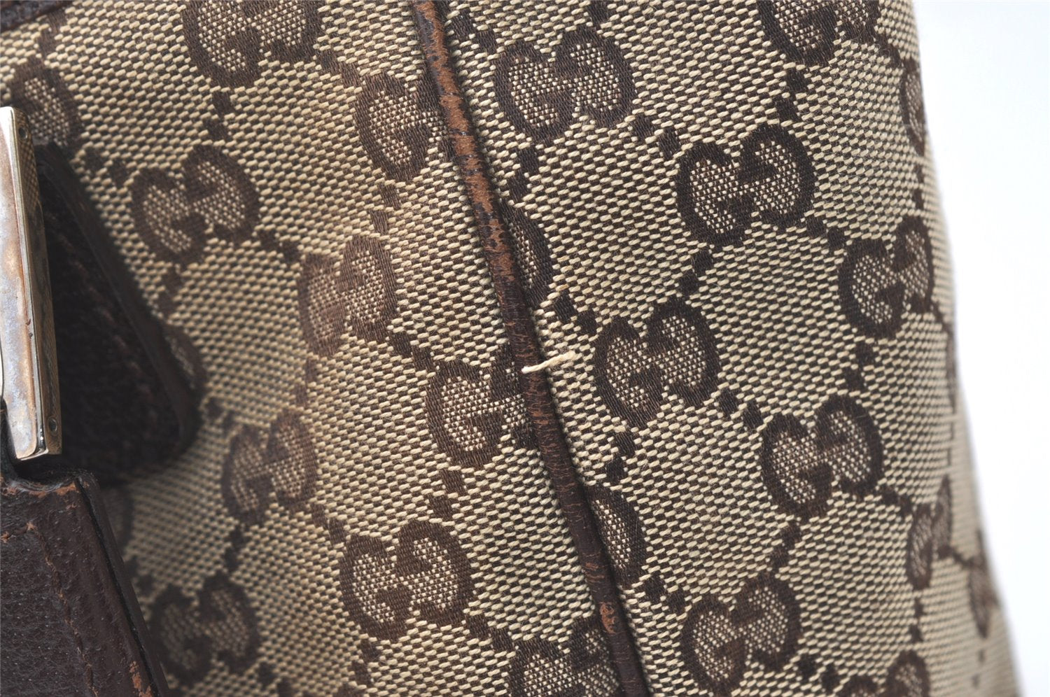 Authentic GUCCI Web Sherry Line Tote Bag GG Canvas Leather 145810 Brown 7792J