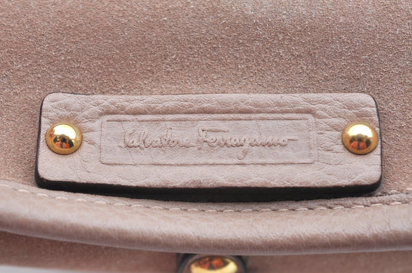 Authentic Salvatore Ferragamo Gancini Suede Leather Shoulder Hand Bag Pink 7793I