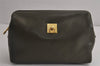 Authentic CELINE Vintage Clutch Hand Bag Purse Leather Khaki Green 7793J