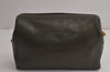 Authentic CELINE Vintage Clutch Hand Bag Purse Leather Khaki Green 7793J