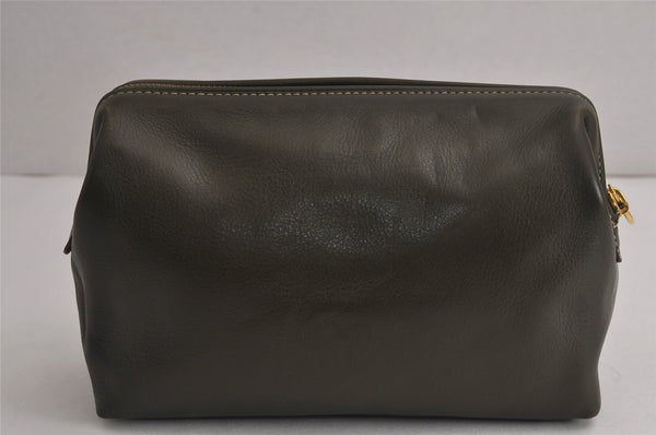 Authentic CELINE Vintage Clutch Hand Bag Purse Leather Khaki Green 7793J