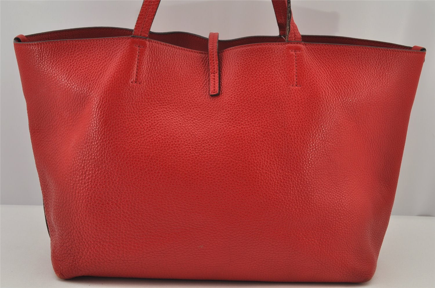 Authentic Salvatore Ferragamo Gancini Leather Shoulder Tote Bag Red 7794J