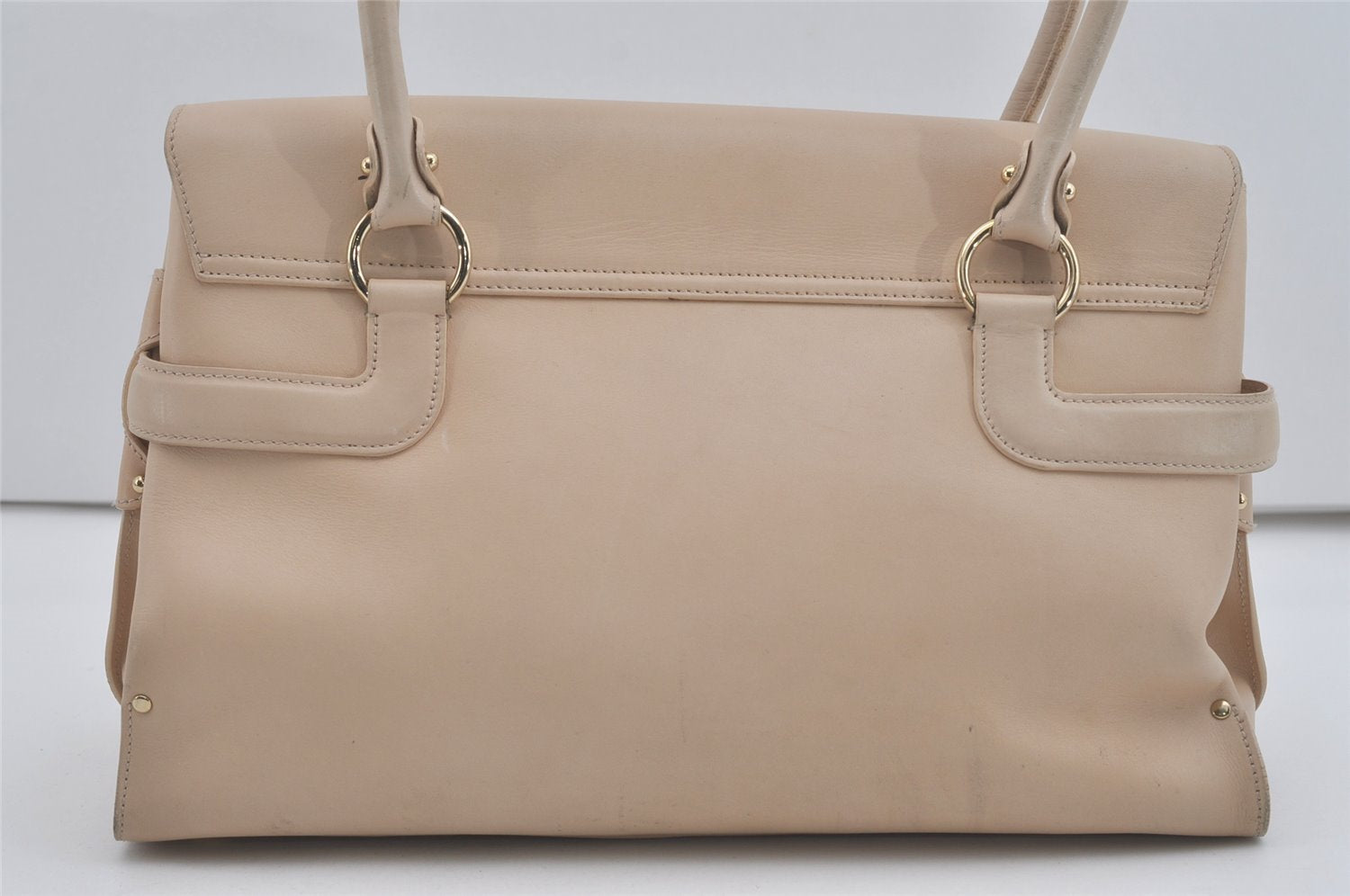 Authentic Salvatore Ferragamo Gancini Leather Shoulder Hand Bag Beige 7795I