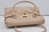 Authentic Salvatore Ferragamo Gancini Leather Shoulder Hand Bag Beige 7795I