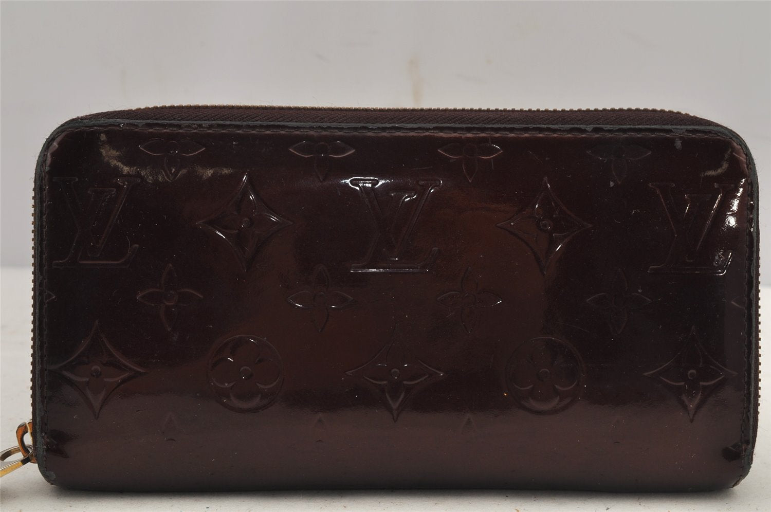 Authentic Louis Vuitton Vernis Zippy Wallet Long Purse Wine Red M93522 LV 7795J