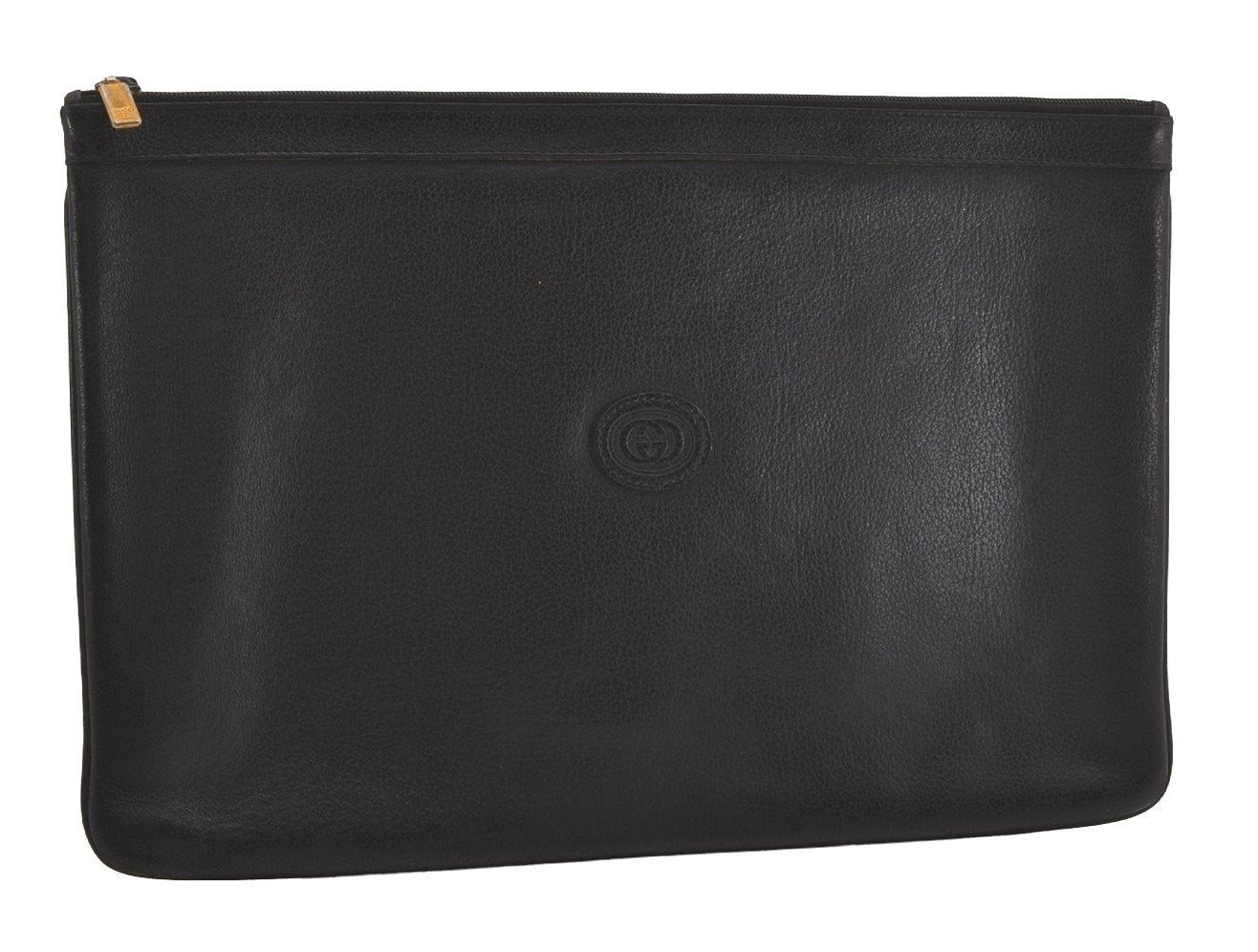 Authentic GUCCI Vintage Clutch Hand Bag Purse Leather Black 7797I