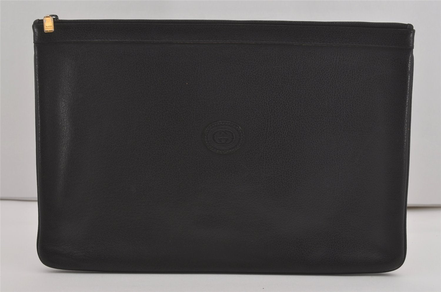 Authentic GUCCI Vintage Clutch Hand Bag Purse Leather Black 7797I
