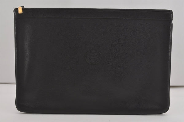 Authentic GUCCI Vintage Clutch Hand Bag Purse Leather Black 7797I