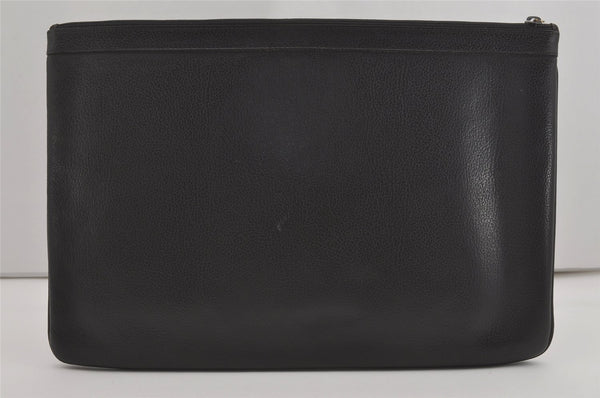 Authentic GUCCI Vintage Clutch Hand Bag Purse Leather Black 7797I