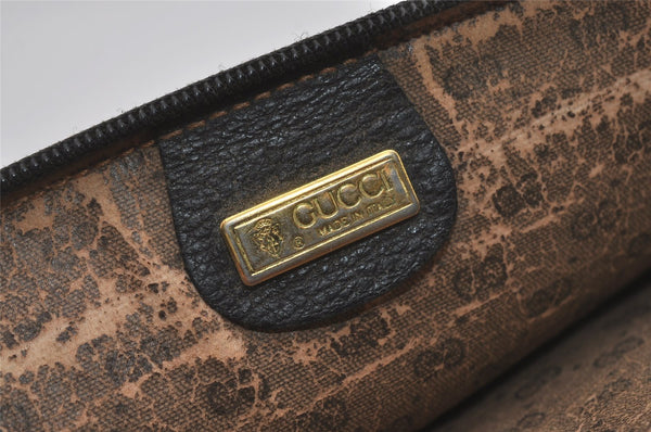 Authentic GUCCI Vintage Clutch Hand Bag Purse Leather Black 7797I