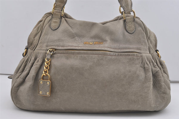 Authentic MIU MIU Vintage Leather 2Way Shoulder Hand Bag Gray 7799I