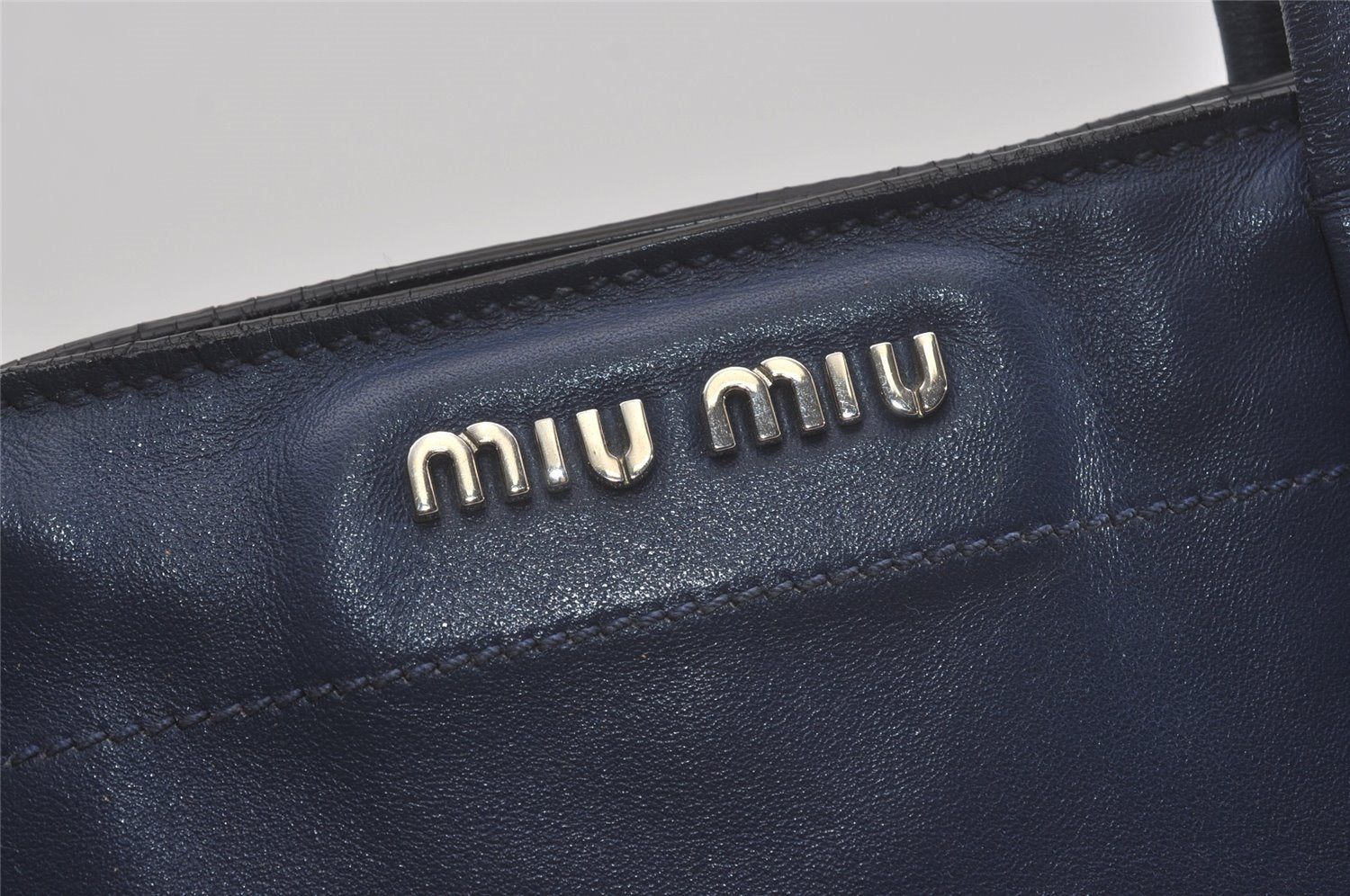 Authentic MIU MIU VITELLO SOFT Leather Shoulder Tote Bag RR1934 Blue Black 7800I