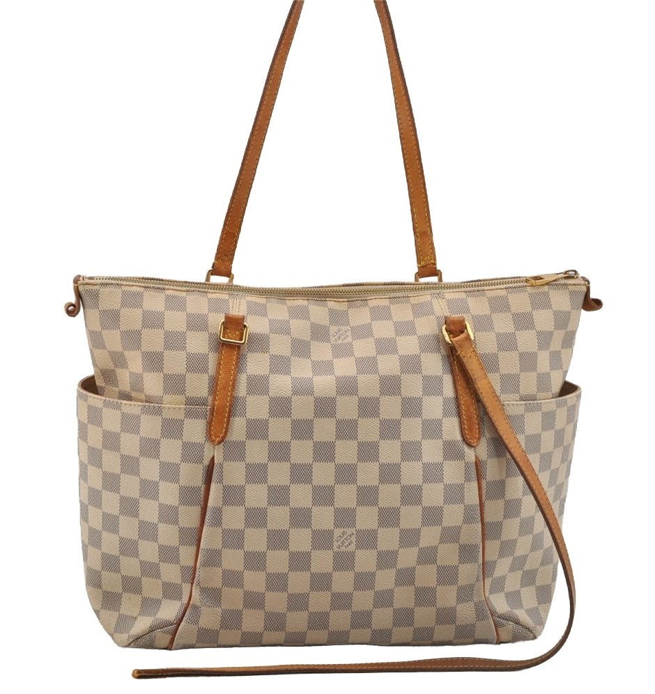 Authentic Louis Vuitton Damier Azur Totally MM Tote Bag N51262 LV Junk 7803I