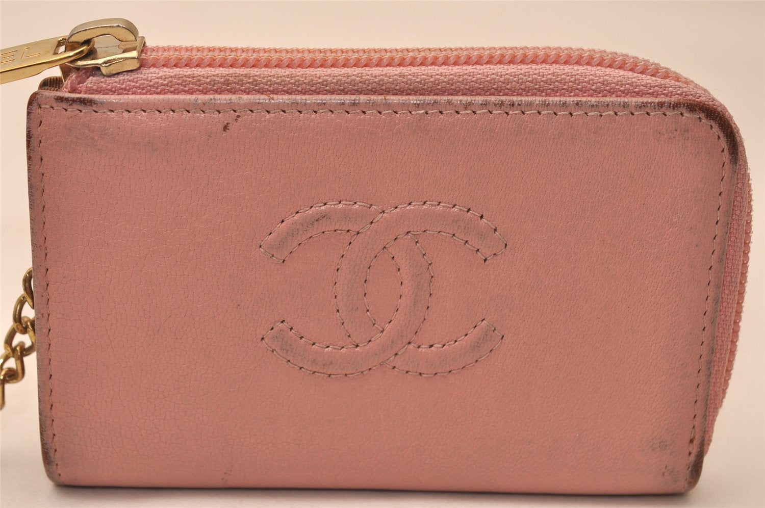 Authentic CHANEL Calf Skin Vintage Coin Purse Wallet CoCo Mark Pink 7807J