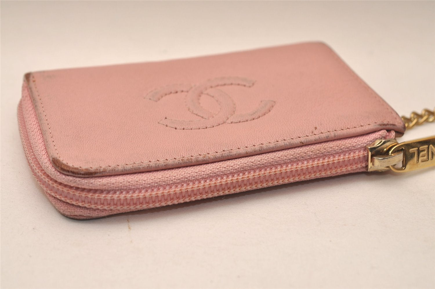 Authentic CHANEL Calf Skin Vintage Coin Purse Wallet CoCo Mark Pink 7807J