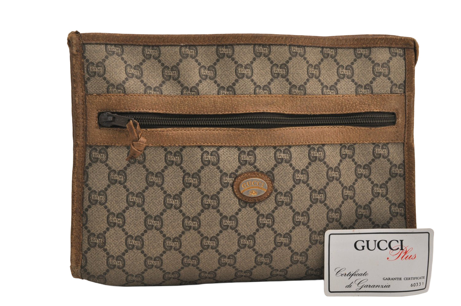 Authentic GUCCI GG Plus Clutch Hand Bag Purse PVC Leather Brown Junk 7810M
