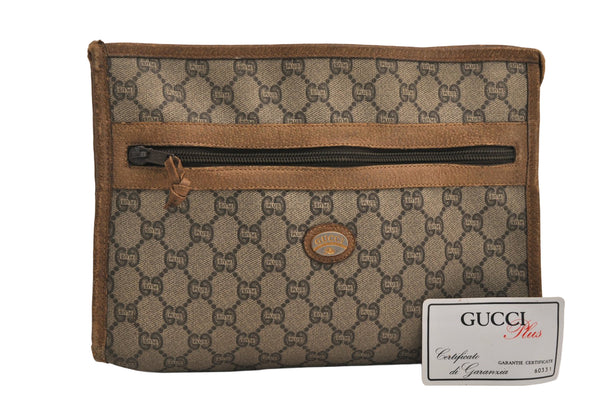 Authentic GUCCI GG Plus Clutch Hand Bag Purse PVC Leather Brown Junk 7810M