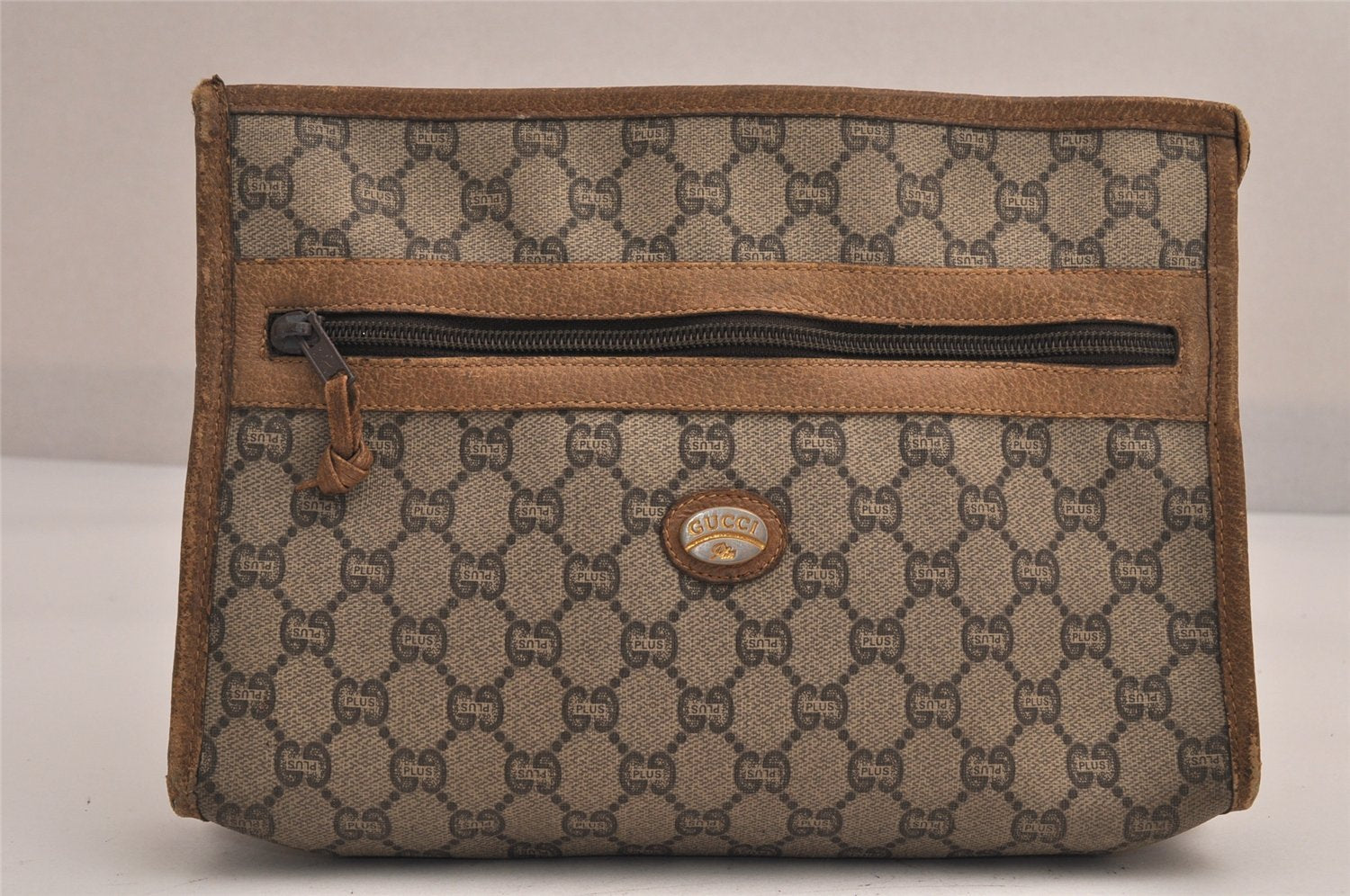 Authentic GUCCI GG Plus Clutch Hand Bag Purse PVC Leather Brown Junk 7810M