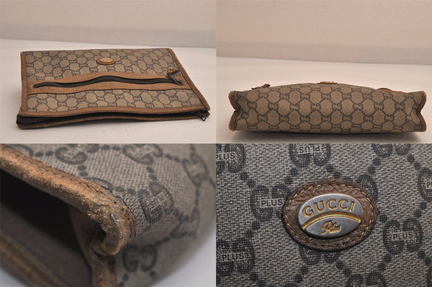 Authentic GUCCI GG Plus Clutch Hand Bag Purse PVC Leather Brown Junk 7810M