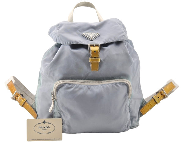 Authentic PRADA Vela Nylon Tessuto Enamel Backpack B4650 Light Blue 7812I