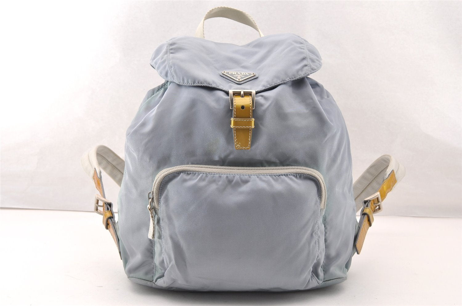 Authentic PRADA Vela Nylon Tessuto Enamel Backpack B4650 Light Blue 7812I