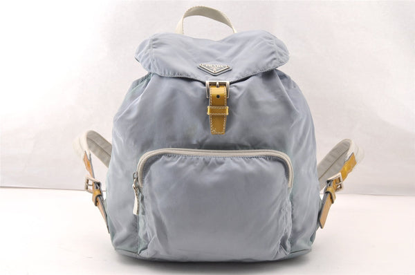 Authentic PRADA Vela Nylon Tessuto Enamel Backpack B4650 Light Blue 7812I