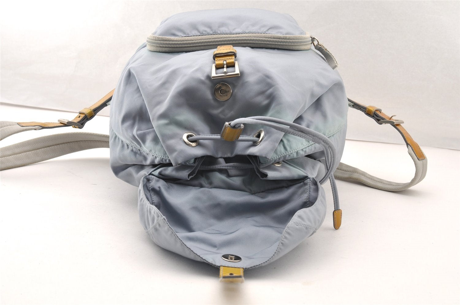 Authentic PRADA Vela Nylon Tessuto Enamel Backpack B4650 Light Blue 7812I