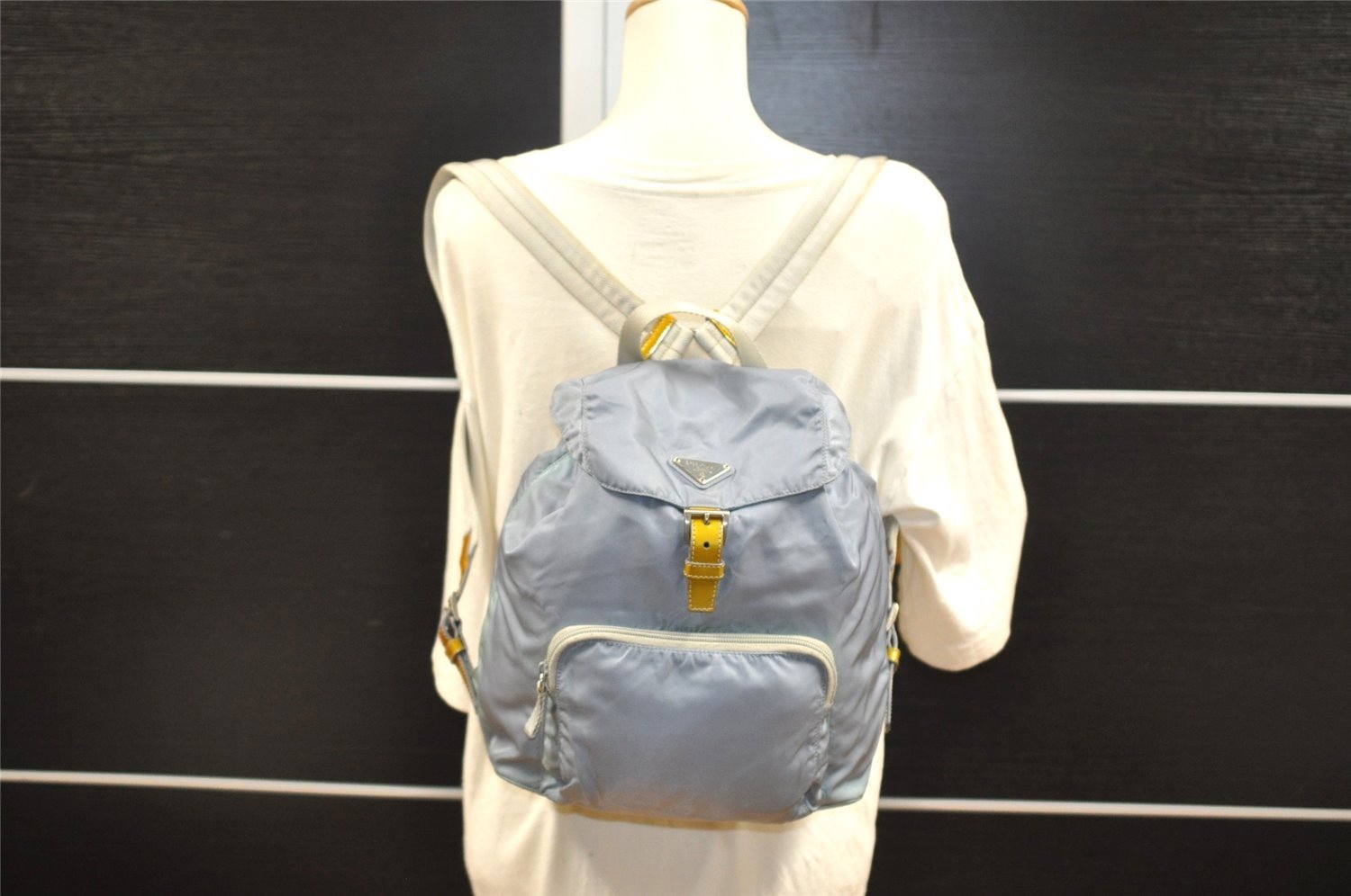 Authentic PRADA Vela Nylon Tessuto Enamel Backpack B4650 Light Blue 7812I