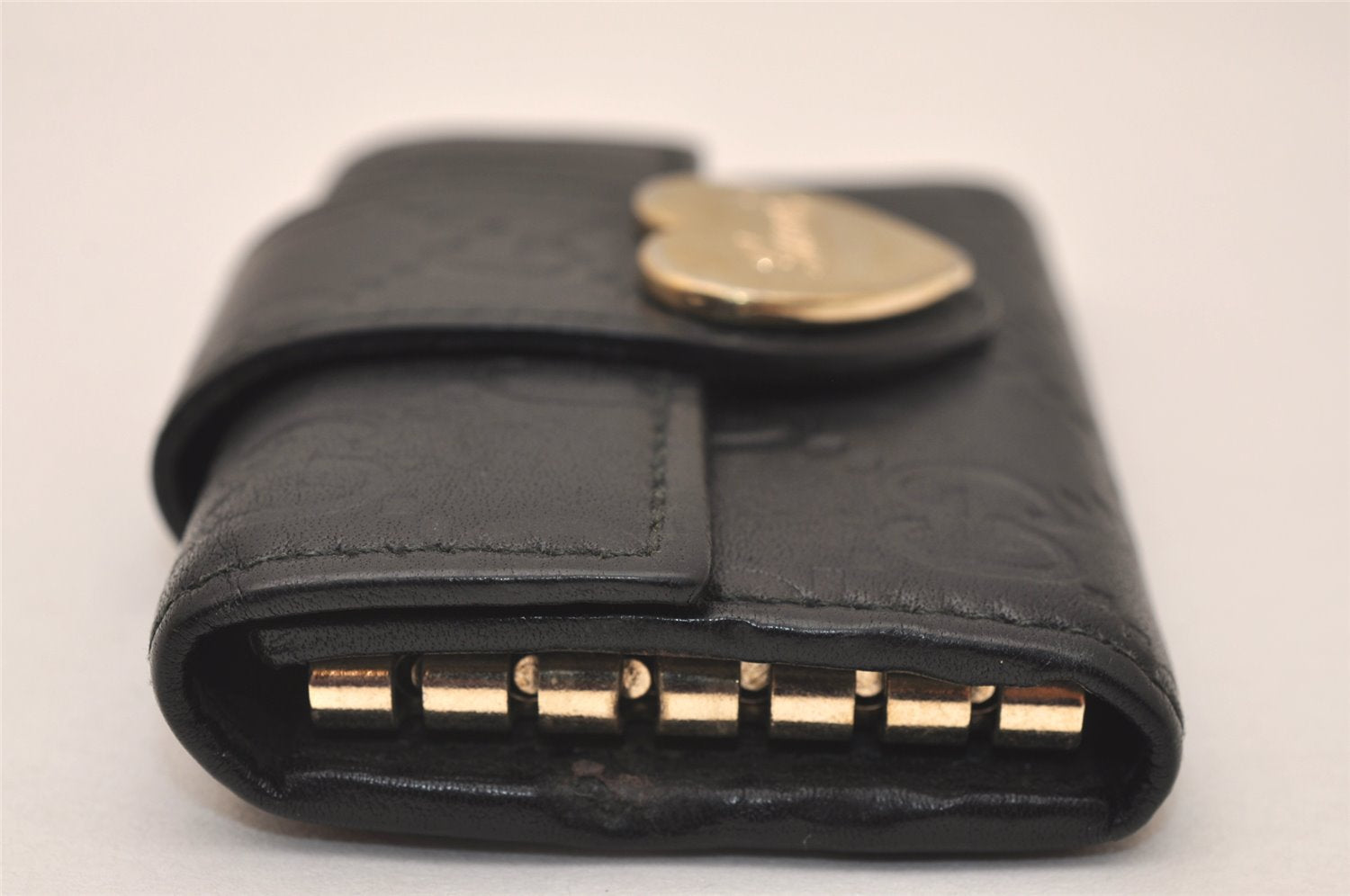 Authentic GUCCI Guccissima Heart 6 Key Case Holder GG Leather 203551 Black 7816J